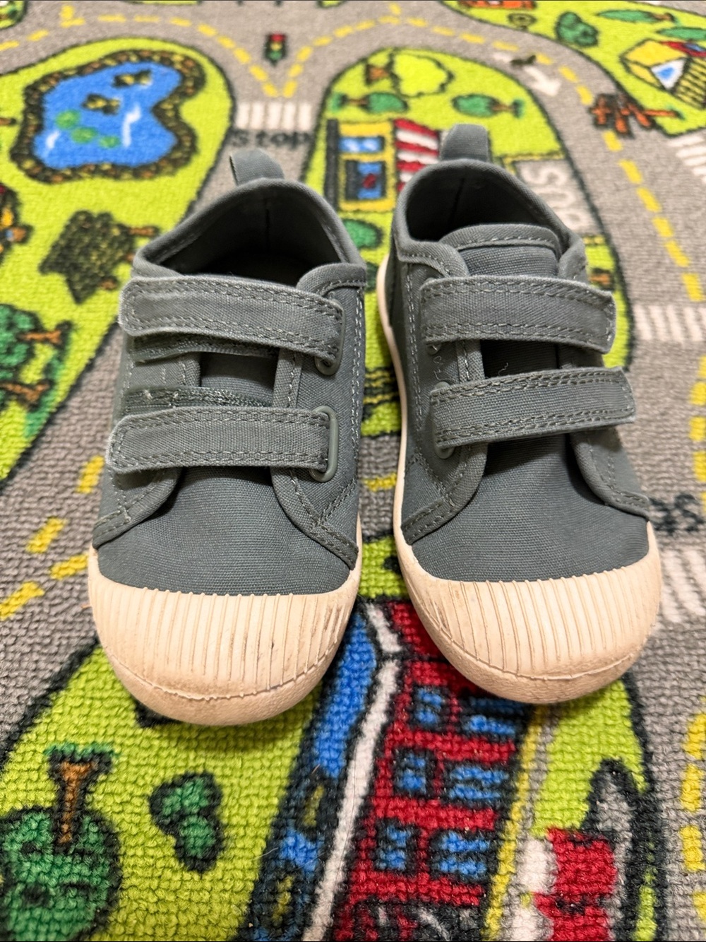 Kids Gray Canvas Velcro Sneakers - Casual Everyday Shoe